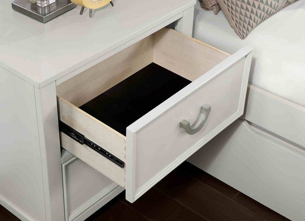 English Elm Transitional Nightstand with Dovetail Drawers and Chrome Pulls — Solid Wood Molding Accent, Smooth Glides White 22 L x 22 W x 20 H B2741P406259