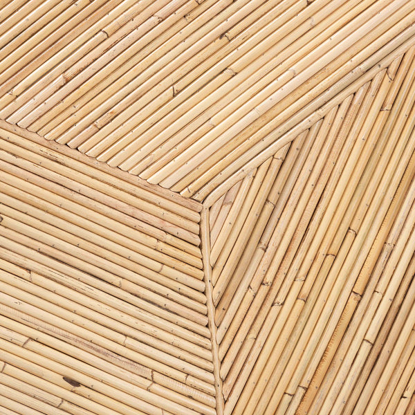 English Elm Modern Handwoven Rattan Round Coffee Table with Tapered Mahogany Base for Boho Living B2750P420403