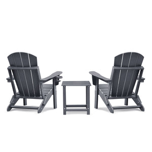 English Elm Folding HDPE Adirondack Chair Set with Side Table, All-Weather Foldable Patio Seating, Ergonomic Comfort Grey W1889P408657