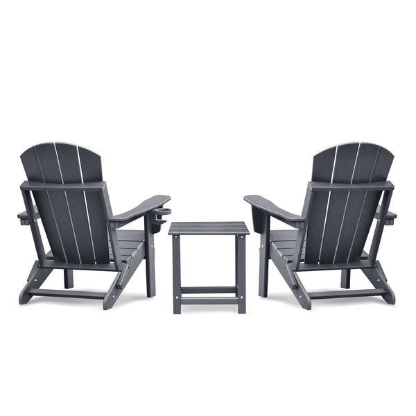 English Elm Folding HDPE Adirondack Chair Set with Side Table, All-Weather Foldable Patio Seating, Ergonomic Comfort Grey W1889P408657