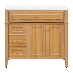 English Elm 36" Modern Bathroom Vanity with Ceramic Sink, Solid Rubber Wood & MDF, Flip Drawer, Soft-Close Doors N725P350825N