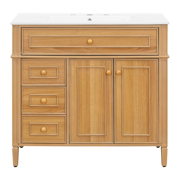 English Elm 36" Modern Bathroom Vanity with Ceramic Sink, Solid Rubber Wood & MDF, Flip Drawer, Soft-Close Doors N725P350825N
