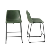 English Elm Walker Edison - Contemporary Faux Leather Metal-Leg Counter Stools, Set Of 2 - Green