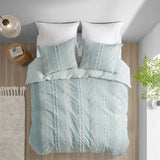 INK+IVY Kara  3 Piece Cotton Jacquard Duvet Cover Set II12-1107 Aqua