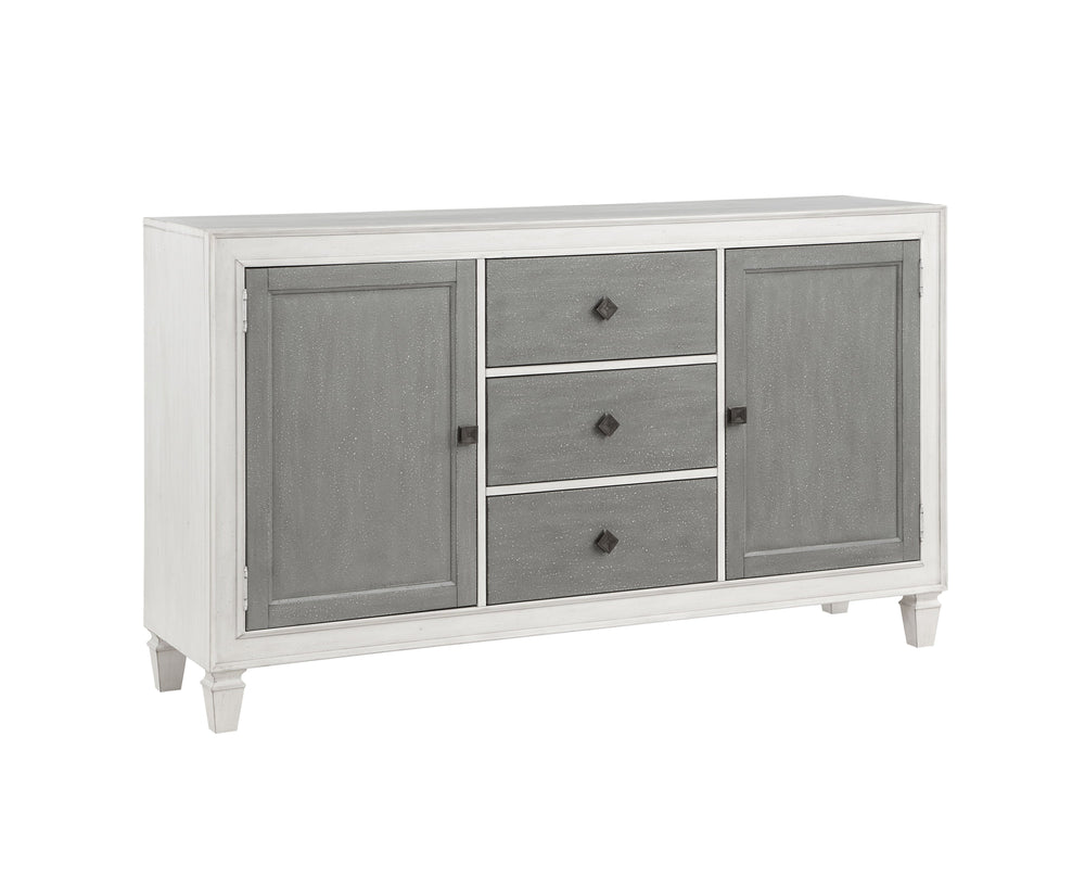 English Elm Katia Rustic Gray & Weathered White Server with 3 Drawers, 2 Doors, Adjustable Shelves, 1" Top Durable Finish B2726P268907