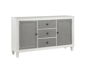 English Elm Katia Rustic Gray & Weathered White Server with 3 Drawers, 2 Doors, Adjustable Shelves, 1" Top Durable Finish B2726P268907