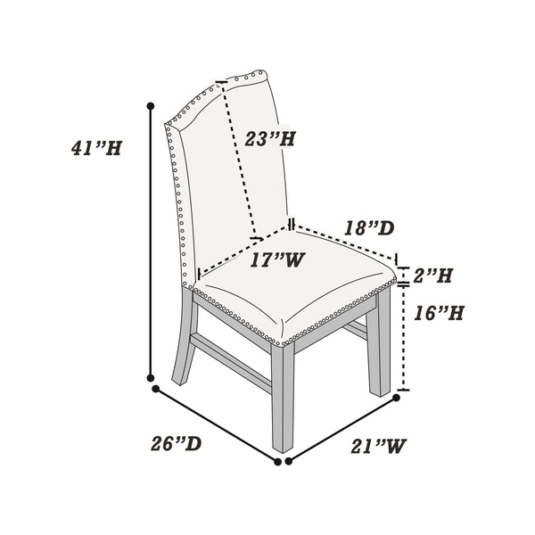 English Elm Traditional High-Back Dining Chairs with Bronze Nailhead Trim, Upholstered Comfort and Solid Wood Legs Beige 22 L x 24 W x 43 H B011P203555