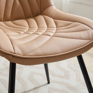 English Elm Dining Chairs Mid Century Modern Set of 2 with Curved Back Support, Perforated PU Upholstery, Cushioned Comfort and Floor-Protecting Adjustable Leg Caps khaki W1143P254985