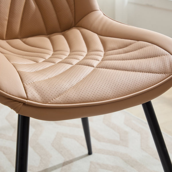 English Elm Dining Chairs Mid Century Modern Set of 2 with Curved Back Support, Perforated PU Upholstery, Cushioned Comfort and Floor-Protecting Adjustable Leg Caps khaki W1143P254985