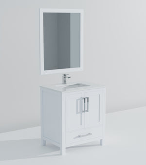 English Elm White Bath Vanity with Cultured Marble Top, Chrome Faucet & 28" Mirror, Scratch-Resist Durability B2731S01324