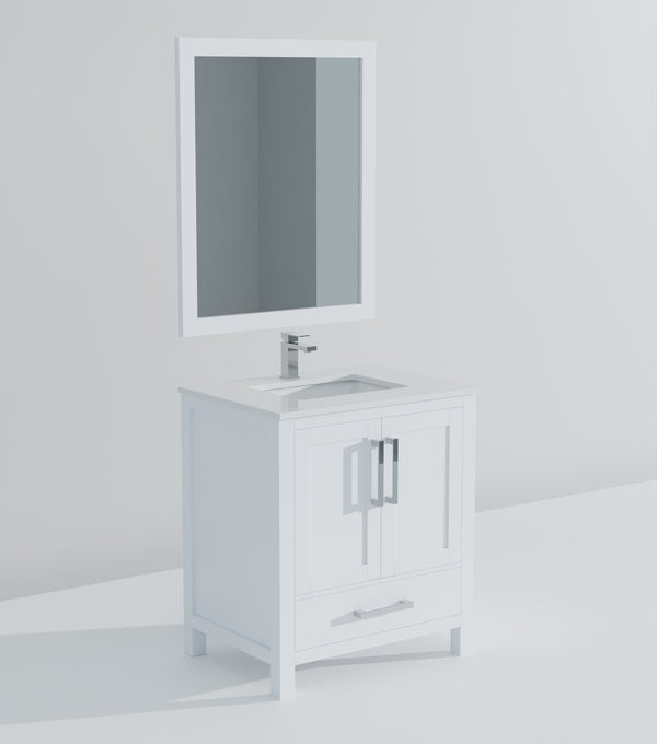 English Elm White Bath Vanity with Cultured Marble Top, Chrome Faucet & 28" Mirror, Scratch-Resist Durability B2731S01324