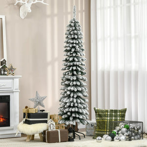 English Elm Homcom 6' Snow Flocked Artificial Christmas Tree - Slim Pencil Design, Realistic Branches & 395 Tips W2225P249620