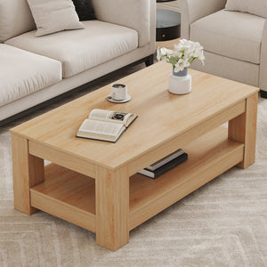 English Elm A Modern Two-tier Mdf Coffee Table with Open Shelf for Living Room Storage W3875P392270