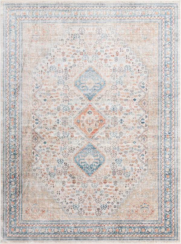 Unique Loom Newport Rosecliff Machine Made Border Rug Multi, Blue/Light Blue/Light Brown/Rust Red/Terracotta 9' 0" x 12' 2"