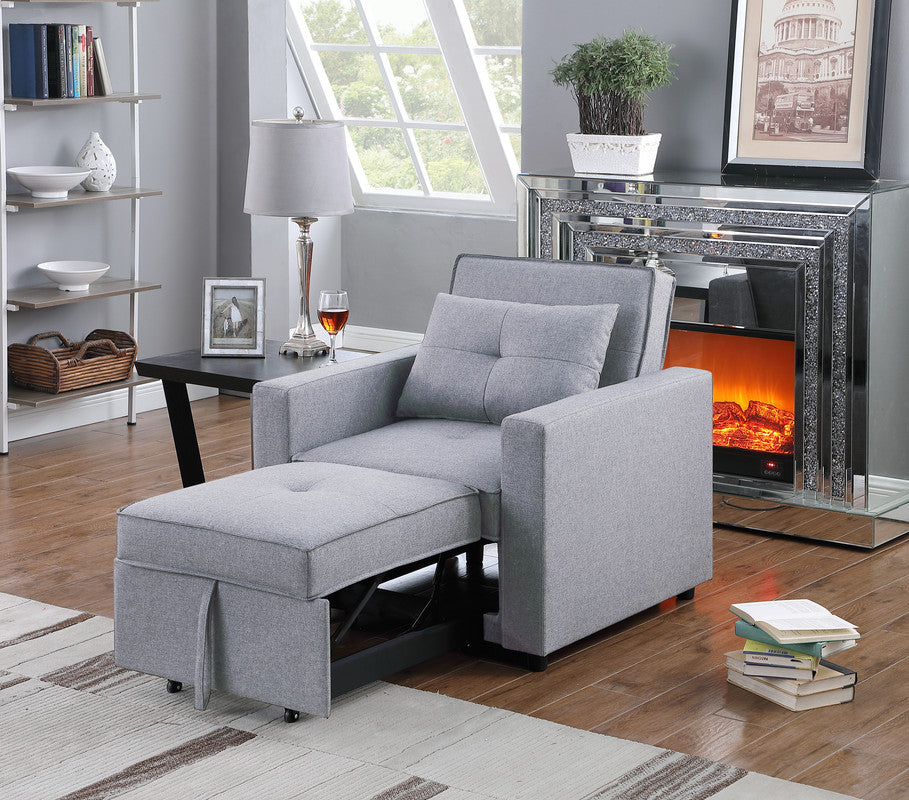 English Elm Zaira Convertible Linen Sleeper Chair with Side Pocket for Studio or Guest Room B2749S00012