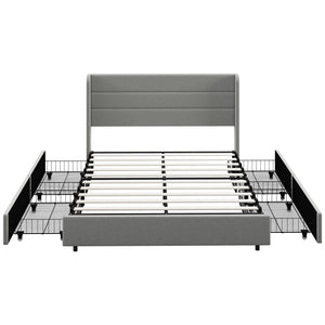 English Elm HOMCOM LED Platform Queen Bed Frame with USB-C Charging Station, 3-Tier Shelf, Noise-Free Support Light Gray W2225P249914