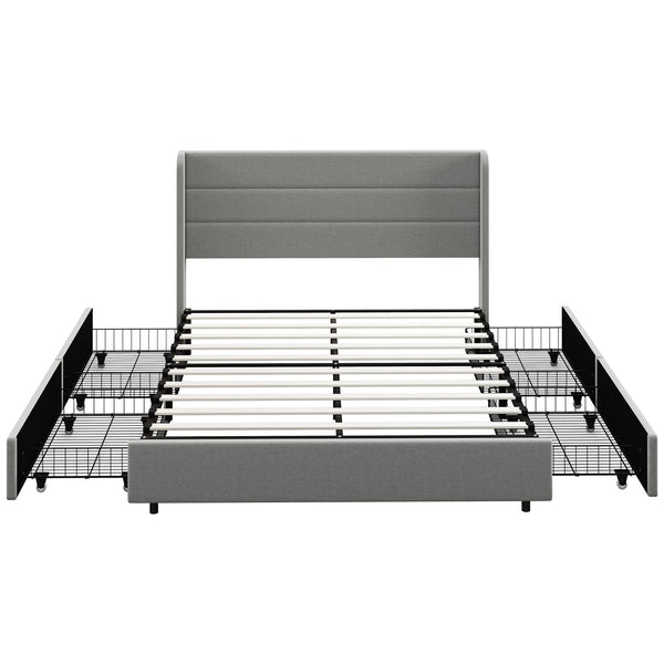 English Elm HOMCOM LED Platform Queen Bed Frame with USB-C Charging Station, 3-Tier Shelf, Noise-Free Support Light Gray W2225P249914