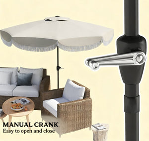 English Elm Vented Patio Umbrella 8.8 Ft Crank Tilt Upf 30 Tassel Resort Canopy Shade T3971P427352