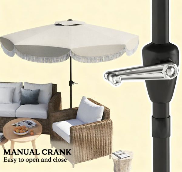 English Elm Vented Patio Umbrella 8.8 Ft Crank Tilt Upf 30 Tassel Resort Canopy Shade T3971P427352
