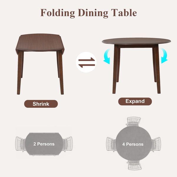 English Elm 5-piece Round Folding Dining Set with Mdf Table and Upholstered Chairs for Small Spaces Brown N752S0010618D