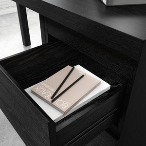 English Elm L-Shaped Modern Desk With Black Finish, Spacious Work Surface, Storage Drawers For Home Office & Gaming B356P402752