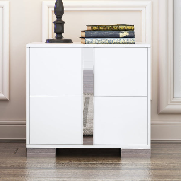 English Elm Elegant Nightstand with Metal Feet and Two Spacious Drawers for Stylish Bedroom and Living Rooms White 28.75 L x 17.75 W x 7.75 H N733P307938W