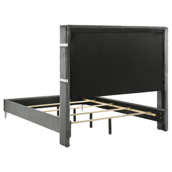 English Elm Malcolm Velvet Wingback Queen Bed with Chrome Trim and Low Profile Frame B062S01590