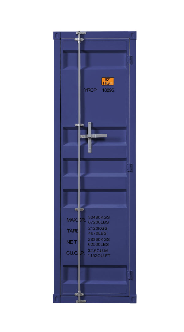 English Elm Cargo Blue Metal Wardrobe with Container Lock, Hanging Rod, Shelf & Space-Saving Legless Industrial Design B2726P263383