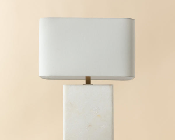 Sunpan Rovira Table Lamp - Hand-Carved Alabaster Elegance with Brushed Gold Base & Soft Linen Shade Glow