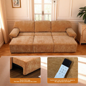 English Elm 3 Seats Power Recliner Sofa Convertible to Bed with Remote, Oversized 29" Seats, Plush Orange Polyester W3795S00003