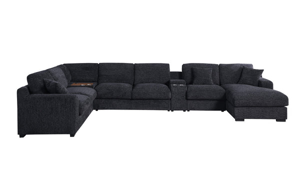 English Elm Chiara Chenille Sectional Sofa with Chaise Cupholders Usb Charging Ports Living Room Dark Gray B2749S00234