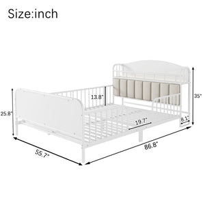 English Elm Full Solid Wood Kids Platform Bed with Guardrail, Low-Profile Durable Pine & MDF, 350LB Capacity White 58.27 L x 16.93 W x 9.65 H W2593P337441