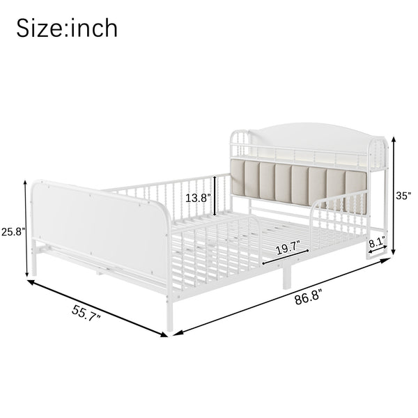 English Elm Full Solid Wood Kids Platform Bed with Guardrail, Low-Profile Durable Pine & MDF, 350LB Capacity White 58.27 L x 16.93 W x 9.65 H W2593P337441