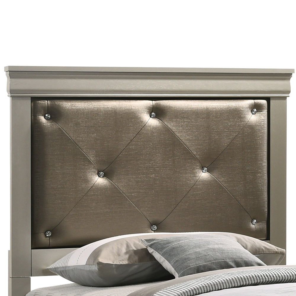 English Elm Elegant Silver Champagne Twin Bed Frame — Sturdy Particle Board, 53"H x 44"W x 80"D, Timeless Transitional Style, Easy Assembly B078S00443