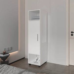 English Elm White 1-Door Wardrobe with Mirror, Melamine Finish, Slim Open Shelves & Concealed Storage for Chic Organization B062P227644