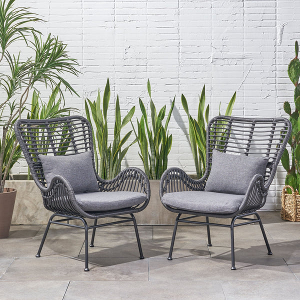 English Elm Tapscott All-weather Rattan Outdoor Accent Chairs Set of 2 with Cushions 65044.00GRY