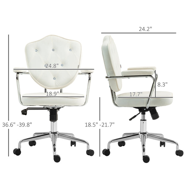 English Elm Homcom Elegant Swivel Office Chair In Velvet-Feel Fabric, Adjustable Height, Chic Cream White Design W2225P250017