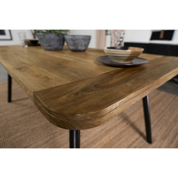 English Elm Governess Natural Mango Rectangular Dining Table with Two-Tone Sheesham Top & Black Splayed Legs — Rustic Mid-Century Charm B062P358312