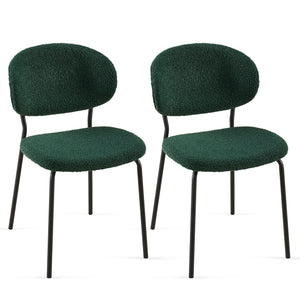 English Elm Dark Green Boucle Dining Chairs Set Of 2 - Stylish, Comfortable, Metal Legs For Modern Spaces W1164P195056