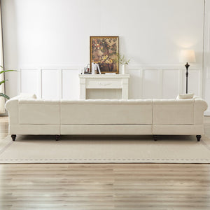 English Elm 135.5-inch Modern Chenille U-Shaped Sectional Sofa with Dual Chaise, Pull-Point Detail, Pillows, Wooden Legs Beige W1926S00045