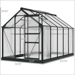 English Elm Walk-in Outdoor Greenhouse Polycarbonate Panels Aluminum Frame Uv Protection Rooftop Vent T3971S00158
