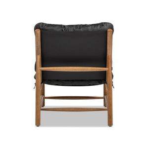 English Elm Jennifer Taylor Home - Oxford Mid-Century Accent Chair 26.5" Noir Black Leather Sling Seat, Top-Grain Cushion, Sturdy Frame B2719P290775