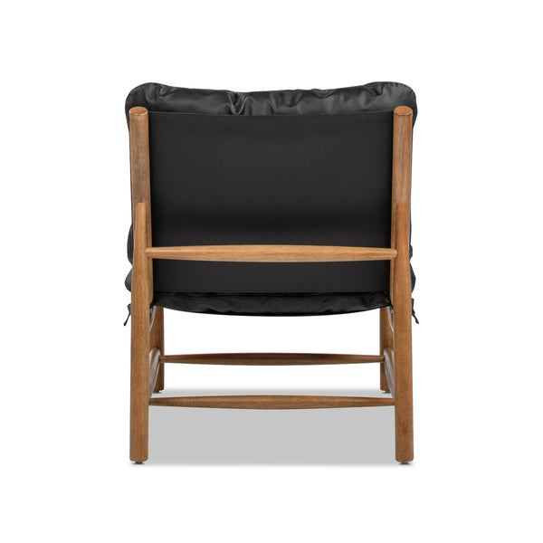 English Elm Jennifer Taylor Home - Oxford Mid-Century Accent Chair 26.5" Noir Black Leather Sling Seat, Top-Grain Cushion, Sturdy Frame B2719P290775