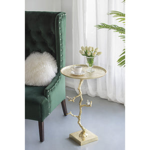 English Elm 16.9x16.9x28" Round Aluminum Side Table Sculptural Bird Branch Art Deco Accent W2078P485327
