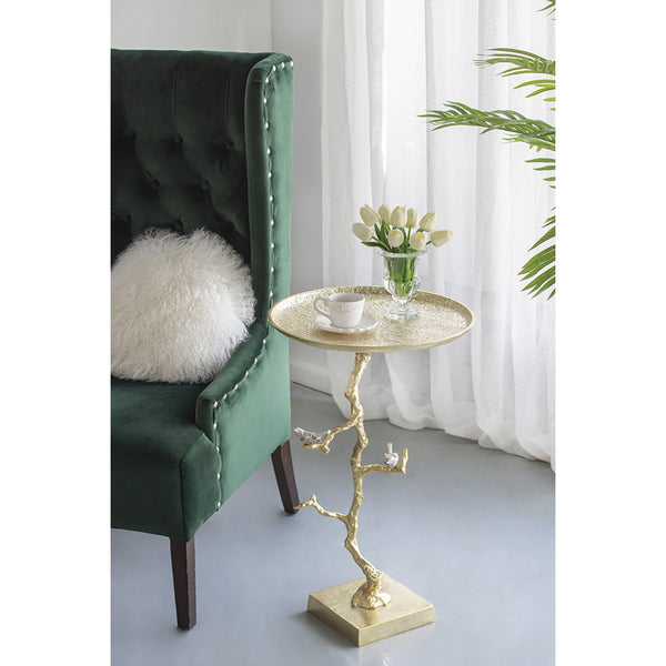 English Elm 16.9x16.9x28" Round Aluminum Side Table Sculptural Bird Branch Art Deco Accent W2078P485327
