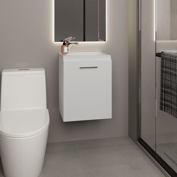 English Elm Bathroom Sleek Single-Door Vanity with Integrated Sink — Modern Minimalist Engineered Wood Storage, Durable & Eco-Friendly White 24.4 L x 20.4 W x 11.02 H B097P296812