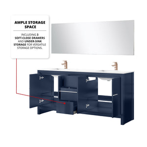 English Elm Navy Double Bath Vanity 72" W With Cultured Marble Top, Rose Gold Faucet & Matching 70" Mirror Set B2731S01748