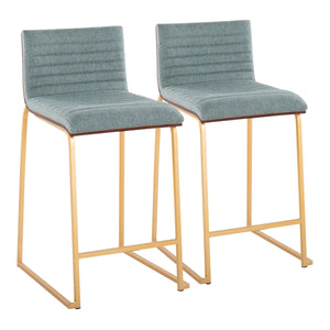 English Elm Mason Mara 26" Contemporary Counter Stool Set Of 2 In Gold Metal, Walnut Wood & Green Fabric B202P222072