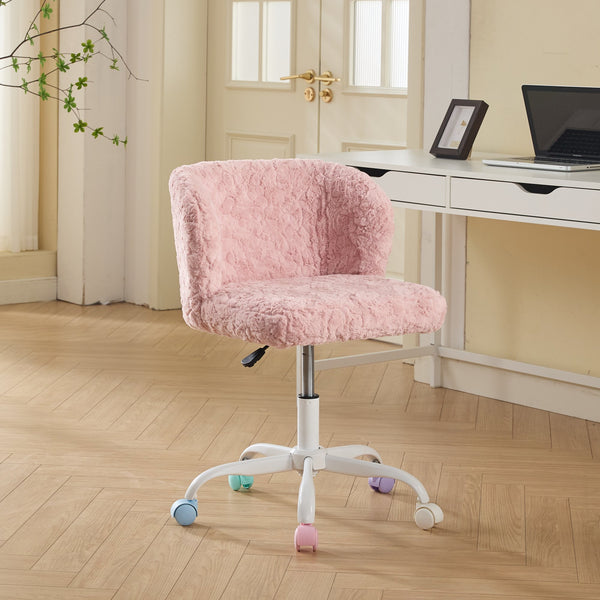 English Elm A&A Plush Faux Fur Office Chair with Ergonomic Wrap Back, Stable Metal Base, Breathable, Cute Wheels Pink W1143P324153