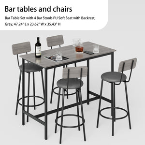 English Elm Bar Table Set With 4 Cushioned Stools, Grey Finish, Space-Saving Design For Modern Dining Areas W3361P323225